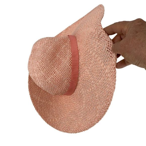 Dorothy Perkins Pink Straw Sun Hat Charm Ribbon 3715 Floppy Packable Resort - Picture 10 of 11